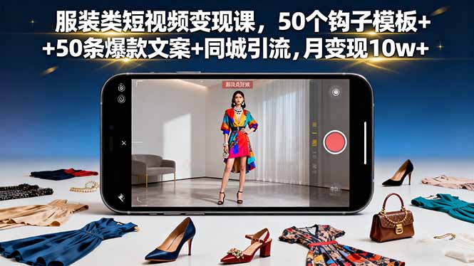 服装类短视频变现课，50个钩子模板+50条爆款文案+同城引流，月变现10w+-卿云社