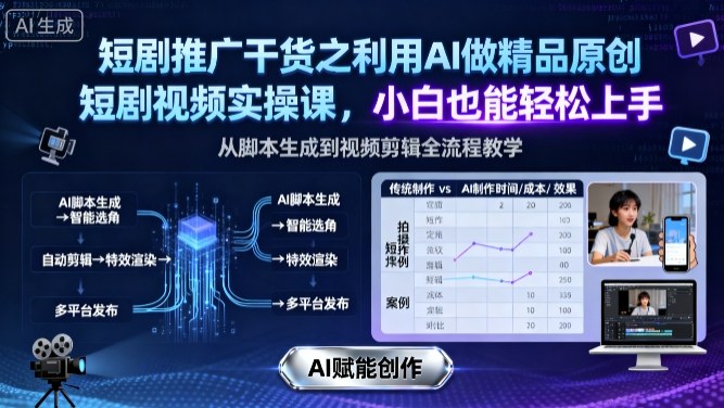 短剧推广干货之利用AI做精品原创短剧视频实操课，小白也能轻松上手-卿云社
