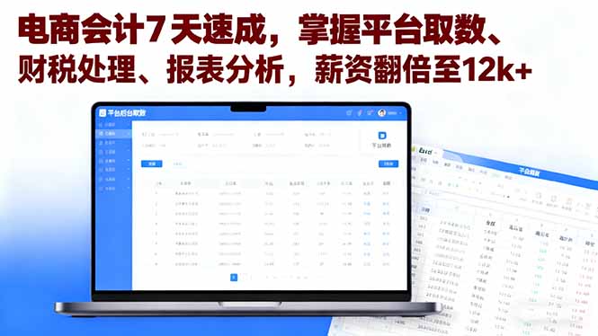 电商会计7天速成，掌握平台取数、财税处理、报表分析，薪资翻倍至12k+-卿云社