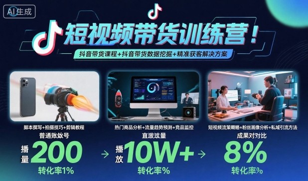短视频带货训练营，抖音带货课程+抖音带货数据挖掘+精准获客解决方案-卿云社