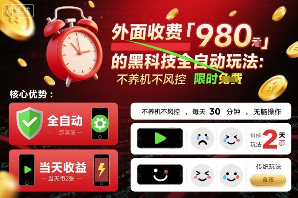 外面收费980的黑科技全自动玩法，不养机不风控，每天30分钟，无脑操作，当天收益2张【揭秘】-卿云社