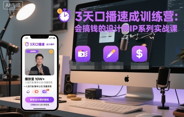 3天口播速成训练营，会搞钱的设计师IP系列实战课-卿云社