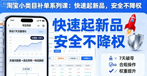 淘宝小类目补单系列课，快速起新品，安全不降权-卿云社
