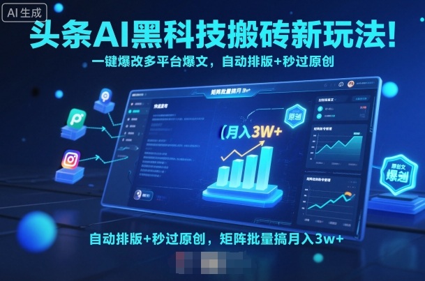头条AI黑科技搬砖新玩法！一键爆改多平台爆文，自动排版+秒过原创，矩阵批量搞月入3w+【揭秘】-卿云社