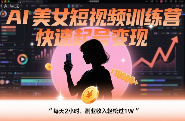 AI美女短视频训练营，快速起号变现，每天2小时，副业收入轻松过1W-卿云社