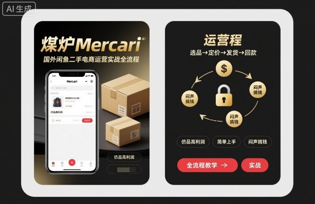 煤炉Mercari国外闲鱼二手电商运营实战全流程，仿品高利润，简单上手，闷声搞钱-卿云社