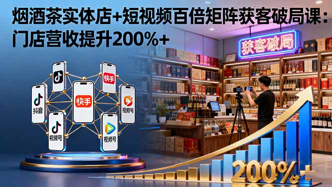 烟酒茶实体店+短视频百倍矩阵获客破局课：门店营收提升200%+-卿云社