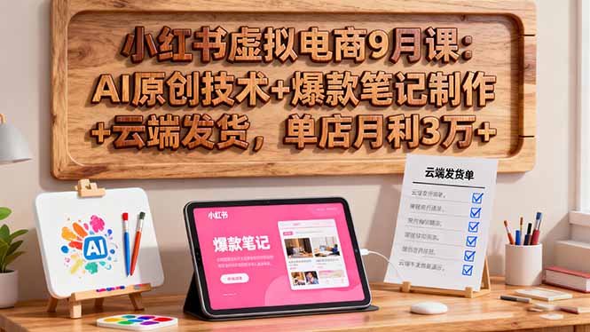 小红书虚拟电商9月课：AI原创技术+爆款笔记制作+云端发货，单店月利3万+-卿云社