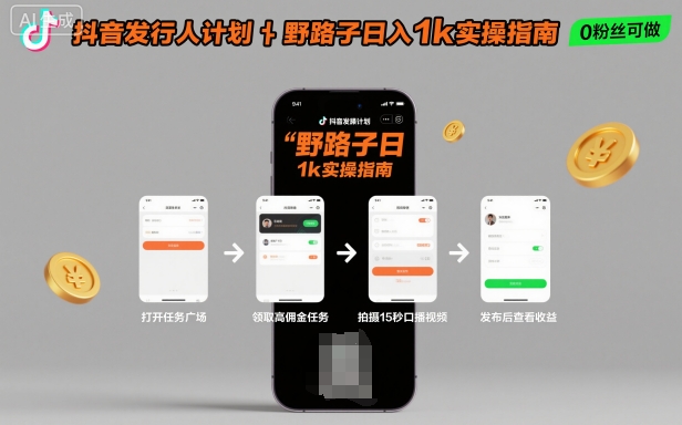 抖音发行人计划全新野路子玩法，随时随地，只要有手机，就能操作，日入1k+【揭秘】-卿云社