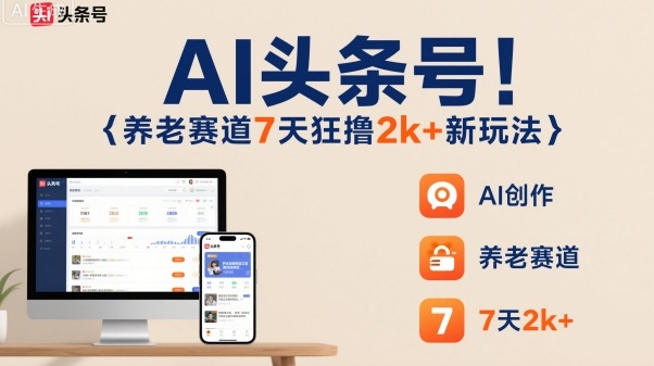 AI头条号，7天狂撸2k+，做养老赛道，新风口新玩法-卿云社