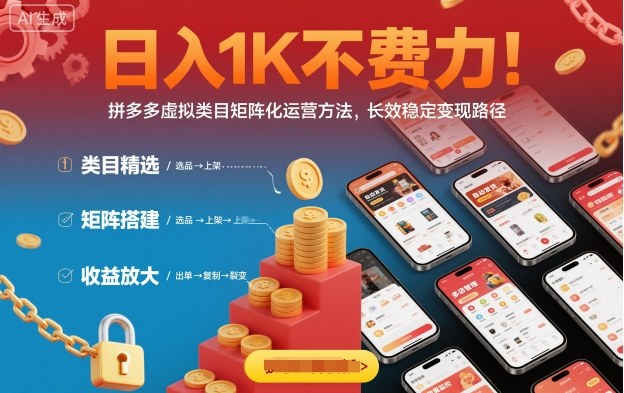日入1K不费力！拼多多虚拟类目矩阵化运营方法，长效稳定变现路径-卿云社