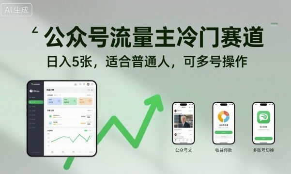 公众号流量主冷门赛道，日入5张，适合普通人，可多号操作-卿云社