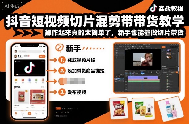 抖音短视频切片混剪带货教学，操作起来真的太简单了，新手也能做切片带货-卿云社