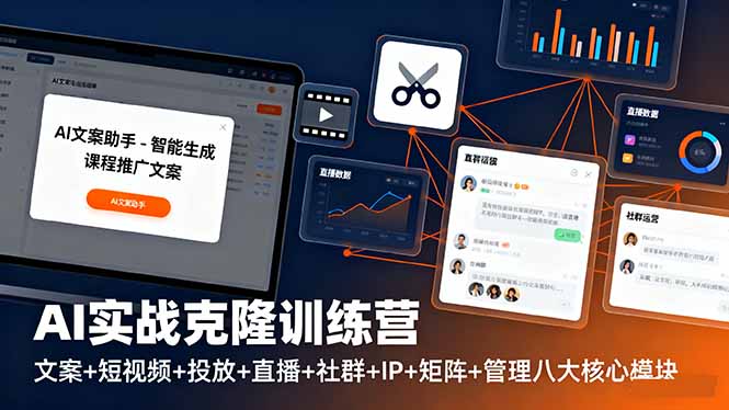 AI实战克隆训练营：文案+短视频+投放+直播+社群+IP+矩阵+管理八大核心模块-卿云社