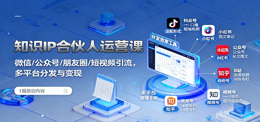 知识IP合伙人运营课：微信/公众号/朋友圈/短视频引流，多平台分发与变现-卿云社