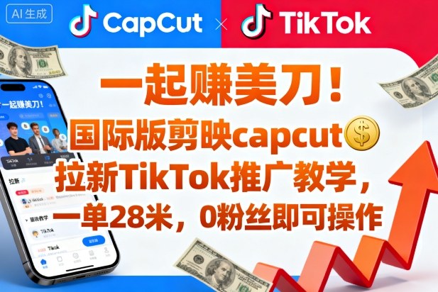 一起賺美刀！国际版剪映capcut拉新TikTok推广教学，一单28米，0粉丝即可操作(附推广入口和教学)-卿云社