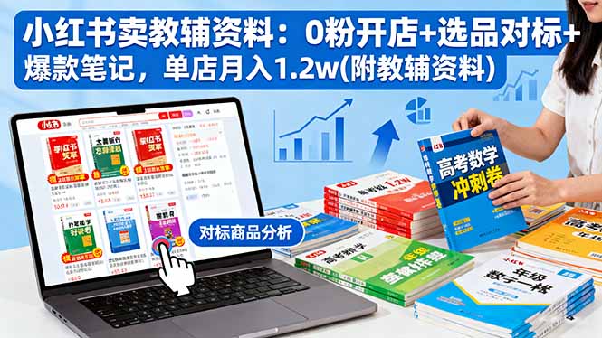 小红书卖教辅资料：0粉开店+选品对标+爆款笔记，单店月入1.2w(附教辅资料-卿云社