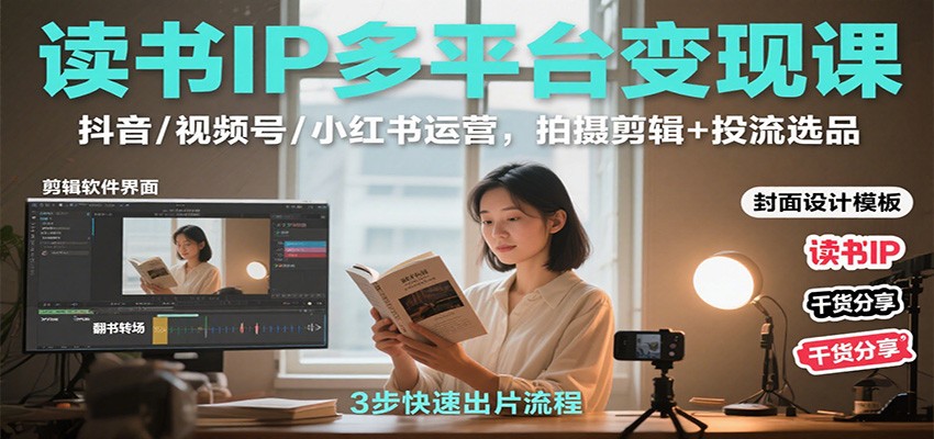 读书IP多平台变现课：抖音/视频号/小红书运营，拍摄剪辑+投流选品-卿云社