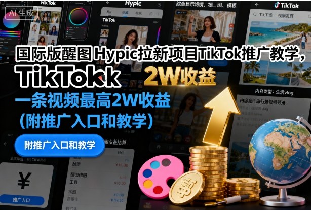国际版醒图Hypic拉新项目TikTok推广教学，一条视频最高2W收益(附推广入口和教学)-卿云社
