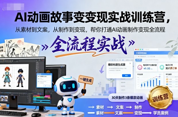 AI动画故事变现实战训练营，从素材到文案，从制作到变现，帮你打通AI动画制作变现全流程-卿云社