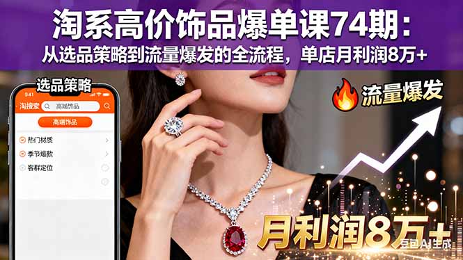 淘系高价饰品爆单课74期：从选品策略到流量爆发的全流程，单店月利润8万+-卿云社