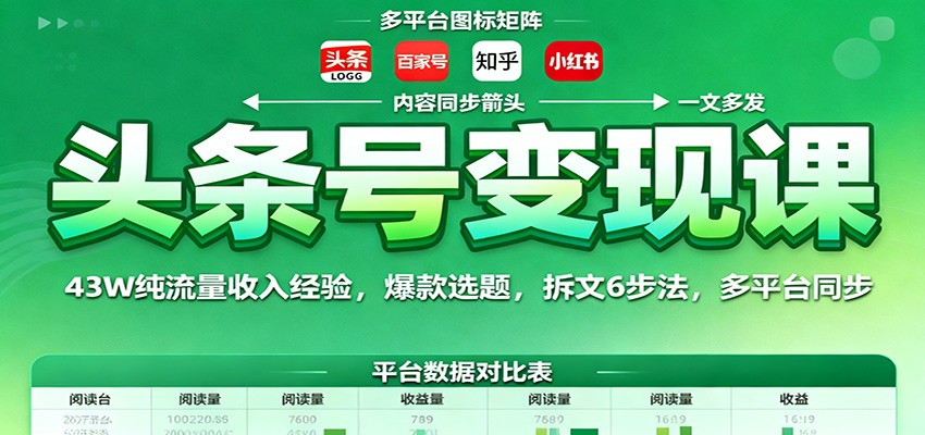 头条号变现课：43W纯流量收入经验，爆款选题，拆文6步法，多平台同步-卿云社