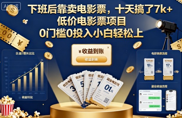 下班后靠卖电影票，十天搞了7k+，低价电影票项目，0门槛0投入小白轻松上手【揭秘】-卿云社