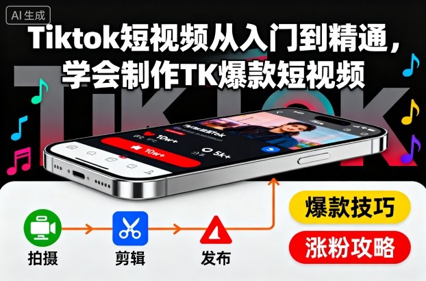 Tiktok短视频从入门到精通，学会制作TK爆款短视频-卿云社