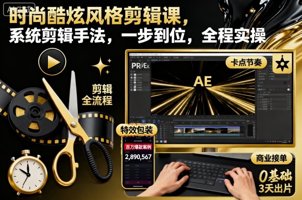 时尚酷炫风格剪辑课，系统剪辑手法，一步到位，全程实操-卿云社