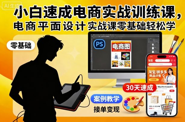 小白速成电商实战训练课，电商平面设计实战课零基础轻松学-卿云社