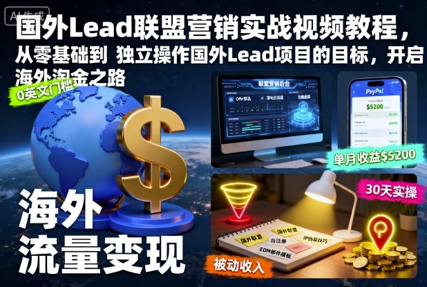 国外Lead联盟营销实战视频教程，从零基础到独立操作国外Lead项目的目标，开启海外淘金之路-卿云社
