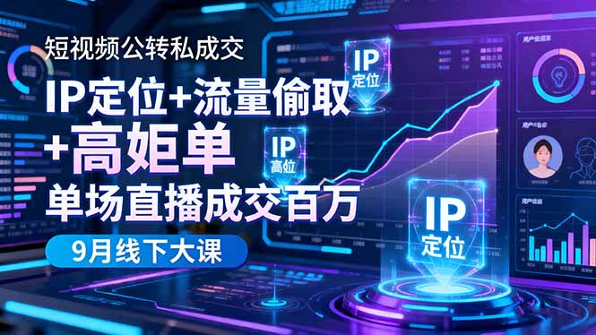 短视频公转私成交9月线下大课，IP定位+流量偷取+高客单，单场直播成交百万-卿云社