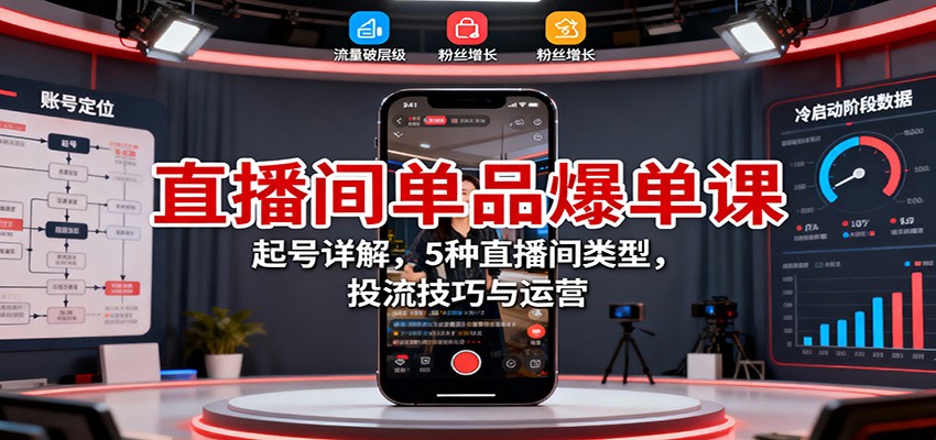 直播间单品爆单课：起号详解，5种直播间类型，投流技巧与运营-卿云社