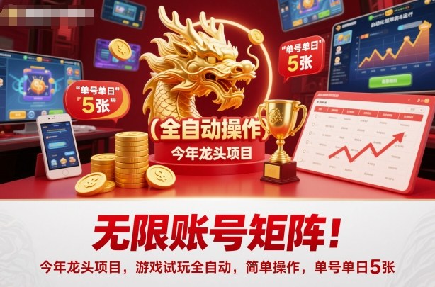 无限账号矩阵！今年龙头项目，游戏试玩全自动，简单操作，单号单日5张【揭秘】-卿云社