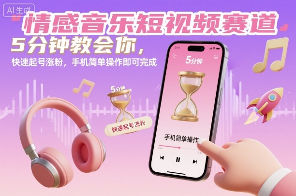 情感音乐短视频赛道，5分钟教会你，快速起号涨粉，手机简单操作即可完成-卿云社