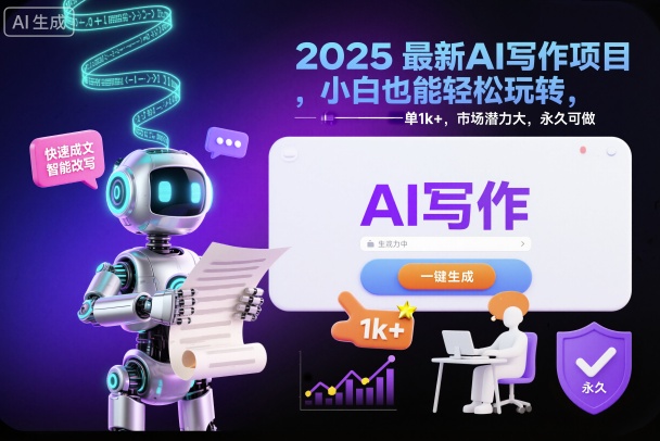 2025最新AI写作项目，小白也能轻松玩转，一单1k+，市场潜力大，永久可做-卿云社