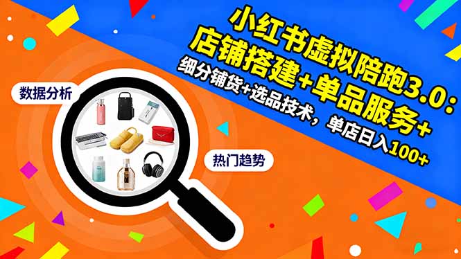 小红书虚拟陪跑3.0：店铺搭建+单品服务+细分铺货+选品技术，单店日入100+-卿云社