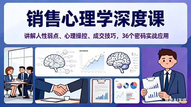 销售心理学深度课，讲解人性弱点、心理操控、成交技巧，36个密码实战应用-卿云社