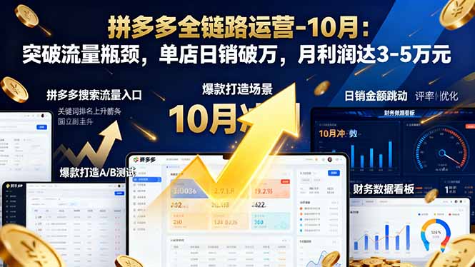 拼多多全链路运营-10月：突破流量瓶颈，单店日销破万，月利润达3-5万元-卿云社