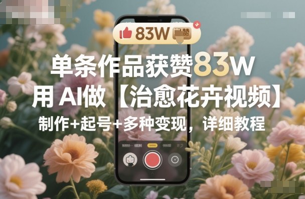 单条作品获赞83W，用AI做【治愈花卉视频】，制作+起号+多种变现，详细教程-卿云社