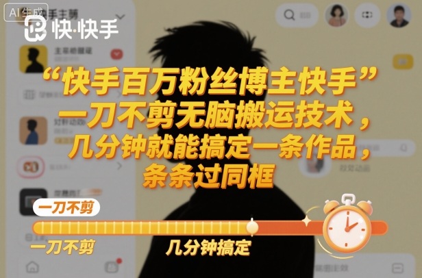 快手百万粉丝博主快手一刀不剪无脑搬运技术，几分钟就能搞定一条作品，条条过同框-卿云社