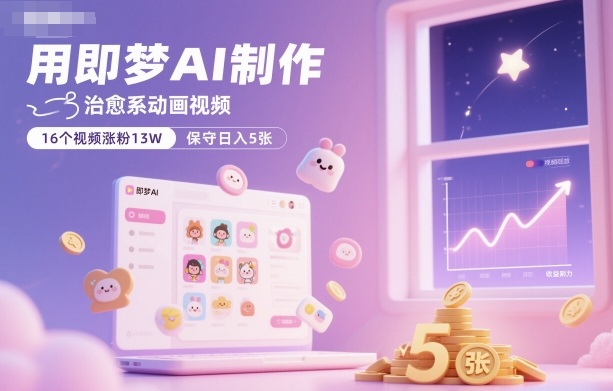 用即梦AI制作治愈系动画视频，16个视频涨粉13W，保守日入5张-卿云社