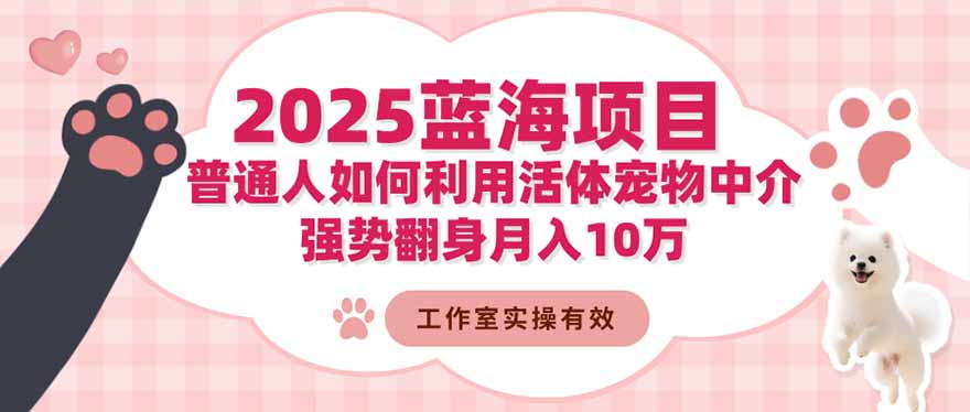 2025蓝海项目：普通人如何利用活体宠物中介，强势翻身月入10万-卿云社