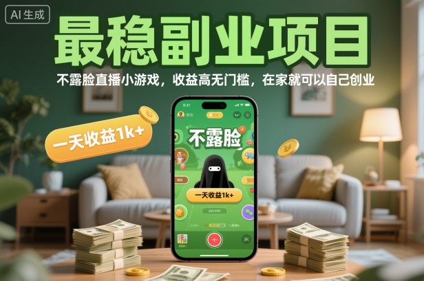 最稳副业项目，不露脸直播小游戏，收益高无门槛，一天收益1k+，在家就可以自己创业【揭秘】-卿云社