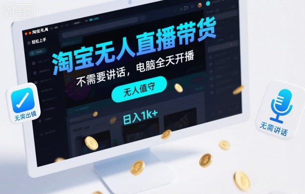 淘宝无人直播带货，不需要出镜，不需要讲话，电脑全天开播，轻松上手，日入1k+【揭秘】-卿云社