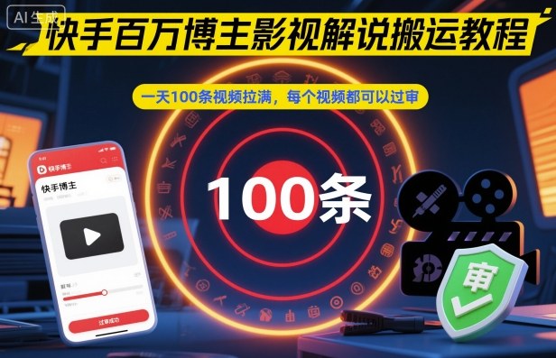 快手百万博主影视解说搬运教程，一天100条视频拉满，每个视频都可以过审-卿云社