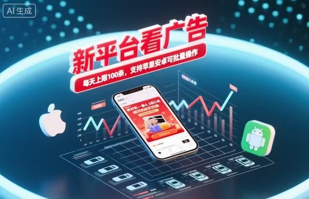 新台看广告，养好机一条5毛到5块，单机日入30到100，支持苹果安卓，可批量操作。-卿云社