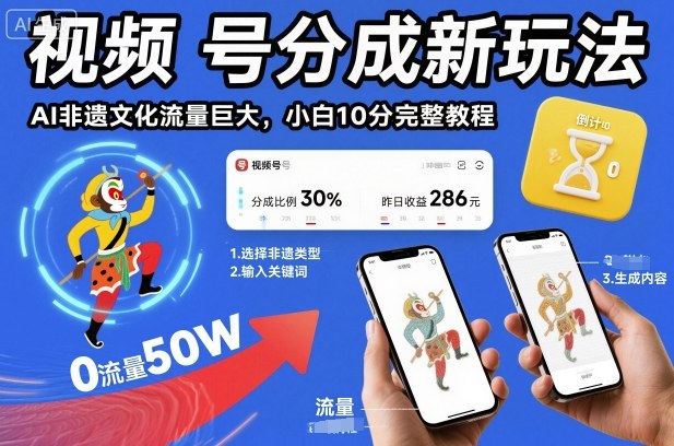 视频号分成新玩法，AI非遗文化流量巨大，小白10分钟搞定，完整教程-卿云社