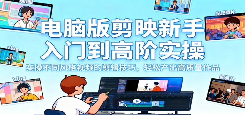 电脑版剪映新手入门到高阶实操，实操不同风格视频的剪辑技巧，轻松产出高质量作品-卿云社
