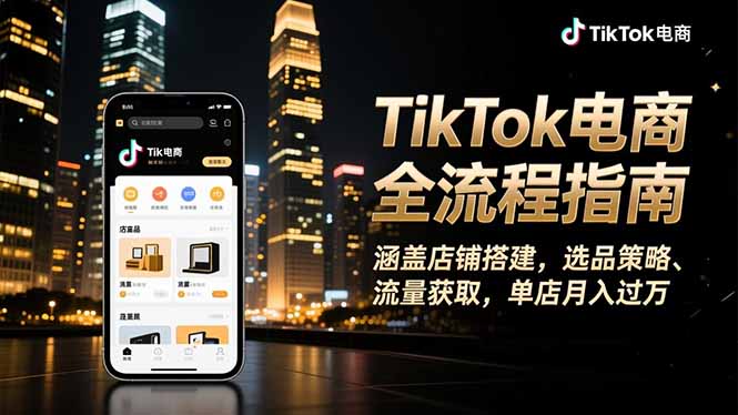 TikTok电商全流程指南，涵盖店铺搭建、选品策略、流量获取，单店月入过万-卿云社